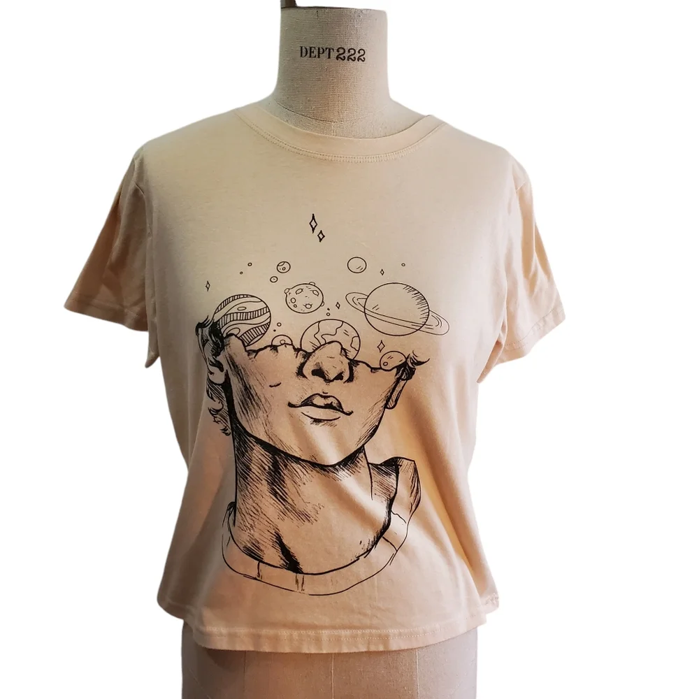Romwe Space Head Cropped Graphic Tee Shirt Size S - Picture 4 of 8